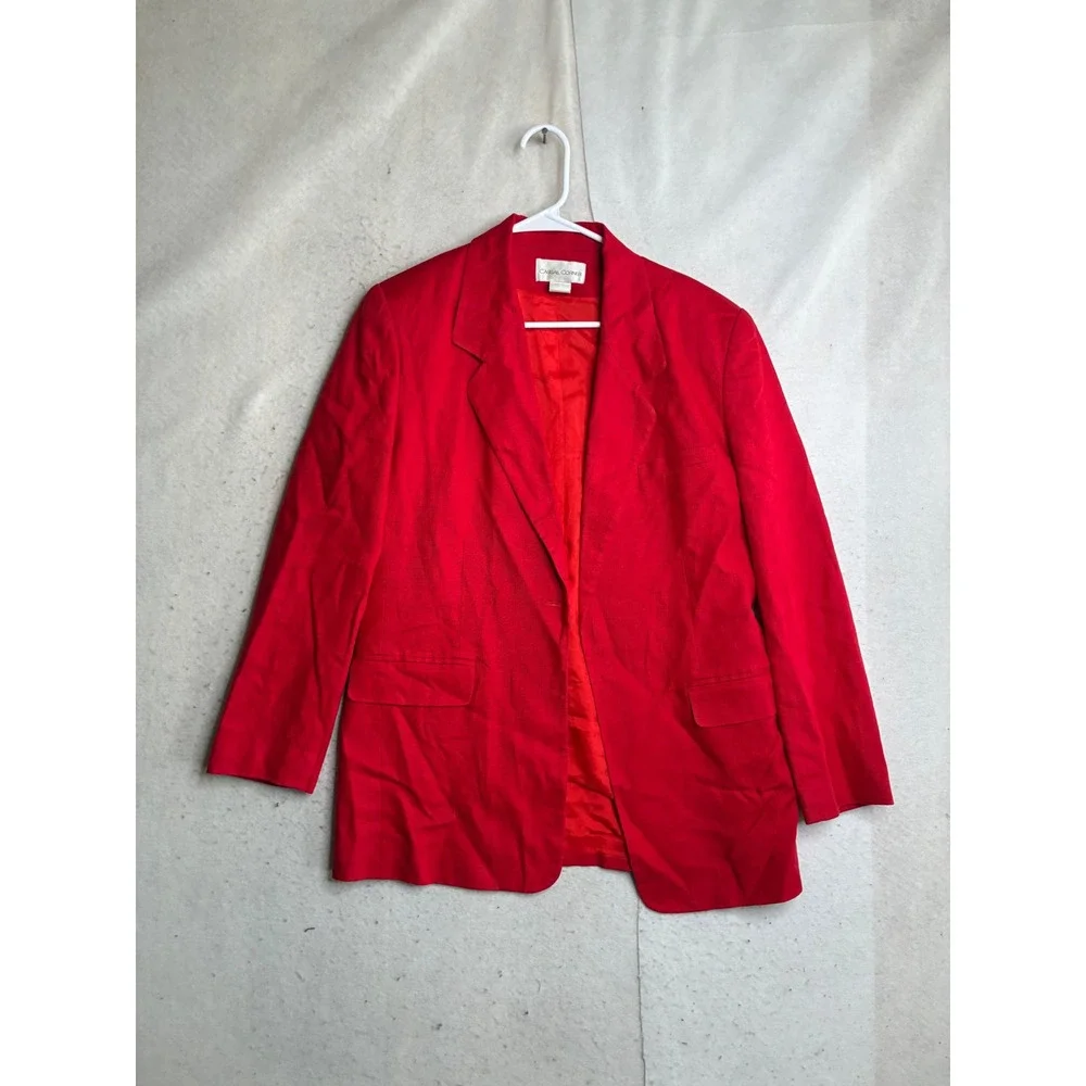 Casual Corner Vintage Red Linen Blazer Jacket Size 8 RN 58973 MISSING BUTTON
